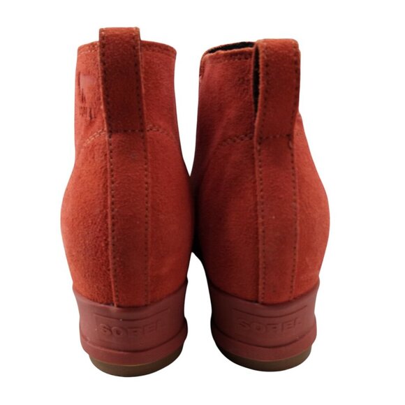 Sorel Evie Pull On Suede Wedge Boots Booties Size 8.5 Warp Red Ankle Chelsea - Picture 7 of 14